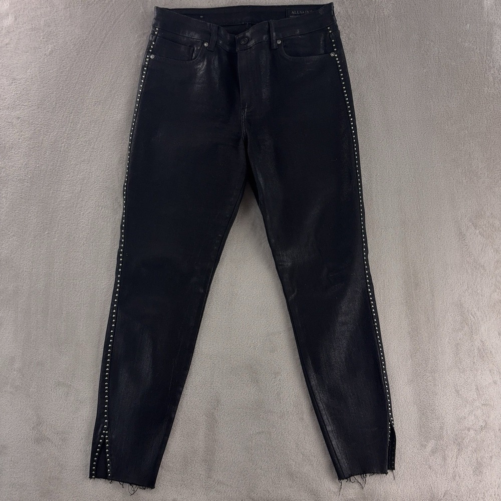 AllSaints Miller Jeans Womens Size 31x27‎ Black Slim Studded Denim Fashion